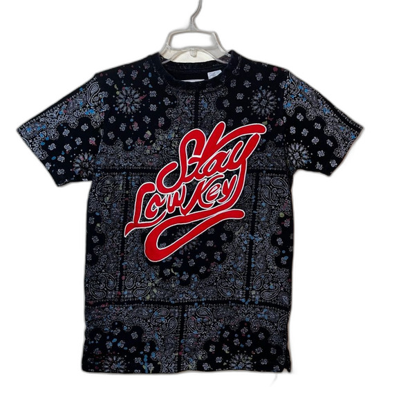 Y2K Bandana Graphic T-Shirt “Stay Low Key” streetwear - small - Picture 1 of 5